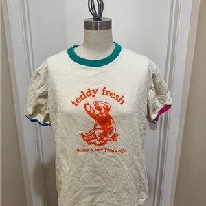 Teddy Fresh Cream Tee with Orange and Green Accents